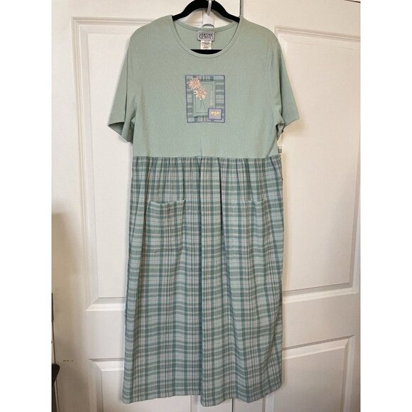 Vintage 1998 Jantzen Deadstock Green  Plaid Maxi Dress - Picture 2 of 7